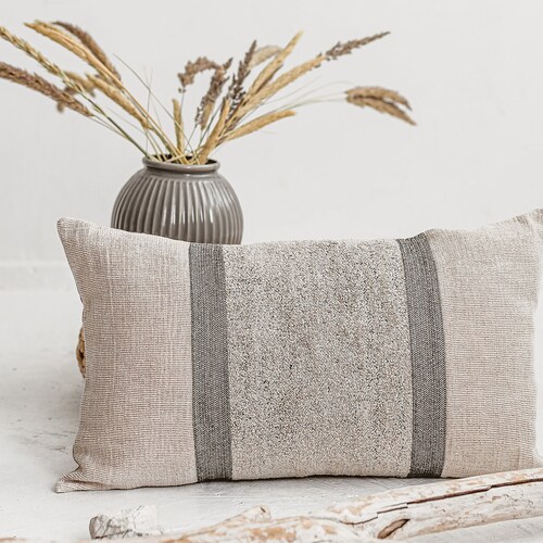 Linen Color Block Lumbar Pillow Cover Etsy