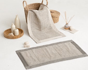 Bathroom mat made of linen cotton blend fabric, Terry bath mat, Floor mat, Bathroom décor, Farmhouse décor, Organic rug