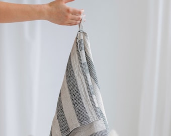 Striped Waffle Linen Kitchen Towels Set, Absorbent Hand Towel with Loop
