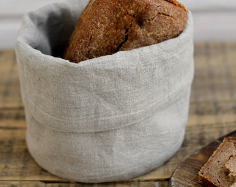 Natural linen bread basket, Linen bowl, Plant pot linen bag, Flax storage bin, Hygge decor, Fabric plant pot, Cloth bread basket