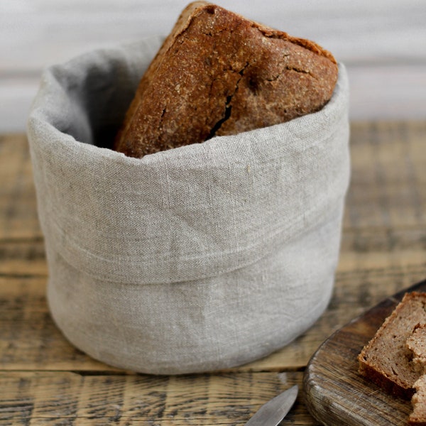 Natural linen bread basket, Linen bowl, Plant pot linen bag, Flax storage bin, Hygge decor, Fabric plant pot, Cloth bread basket