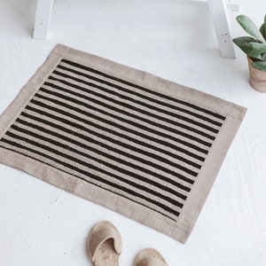 Linen cotton blend bath mat in neutral black colors, Farmhouse washable bath mat in size 20x28/ 50x70 cm, LAST ITEMS natural non dyed