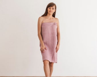 Waffle wrap towel, Natural linen sauna skirt towel, Sauna gift set, Spa shower bath towel, Adjustable beach towel, Easy dry absorbent towel