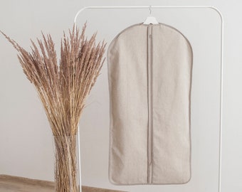 Linen Garment Bag, Natural Travel Covers, Long Cotton Clothes Storage with Zipper, Fabric Dust Protector for Gowns Suits Blazers