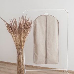 Linen Garment Bag, Natural Travel Covers, Long Cotton Clothes Storage with Zipper, Fabric Dust Protector for Gowns Suits Blazers