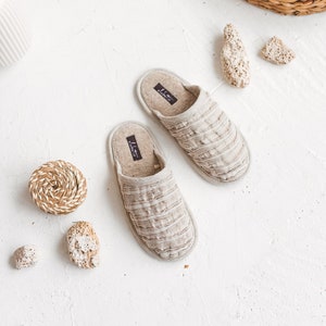 Natural Linen Slippers Comfortable Cotton Non Slip Sole Ivory Room Sauna Travel Slippers Terry cloth Organic Slippers