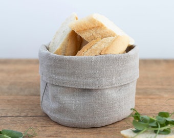 Natural linen bread basket, Linen bowl, Plant pot linen bag, Flax storage bin, Hygge decor, Fabric plant pot, Cloth bread basket