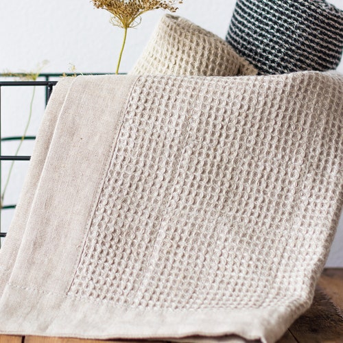 Pure Linen Waffle Bath Mat Rustic Farmhouse Bathroom Decor | Etsy