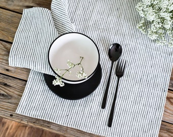 Linen Table Runner Black White Striped Tabletop Covering Nordic Scandinavian Minimalist Everyday Holiday Decorative Tablecloth