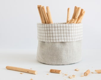 Natural Linen Basket Organic Cloth Small Food Storage Bread Bun Food Serving Artisan Basket Sustainable Breathable Eco-Friendly Linen