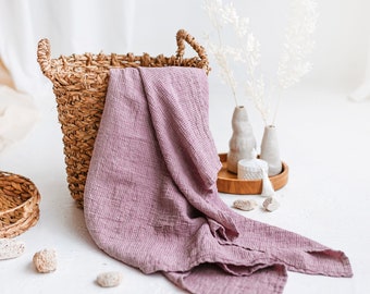 Pink Waffle Towel Natural Linen Soft Absorbent Bath Sheet Large Beach SPA Vegan Eco Friendly Towel