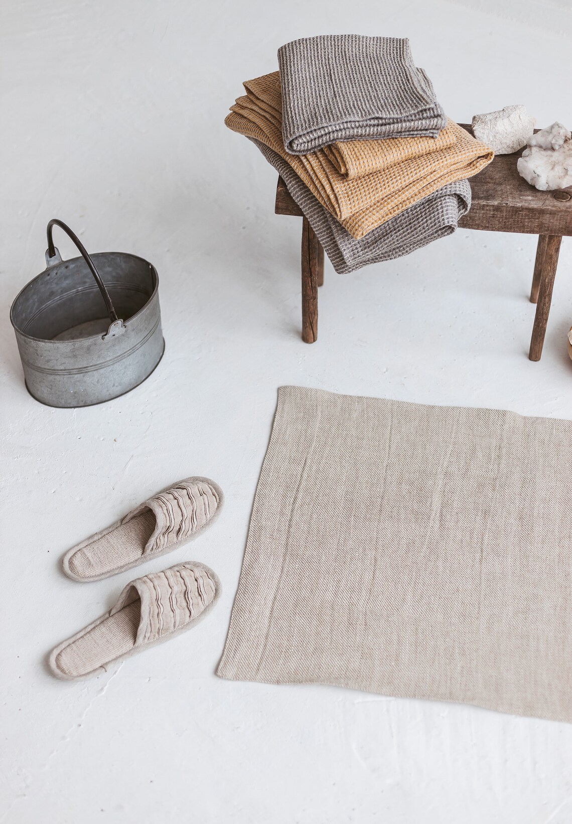 Natural Linen Bath Mat Softened Double Layered Mat Eco Etsy