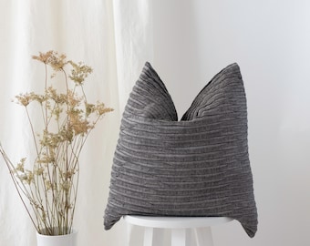 Decorative Black Linen Pillowcase, Neutral Stylish Farmhouse Throw Pillow, Accent Living Room Pillow Cover