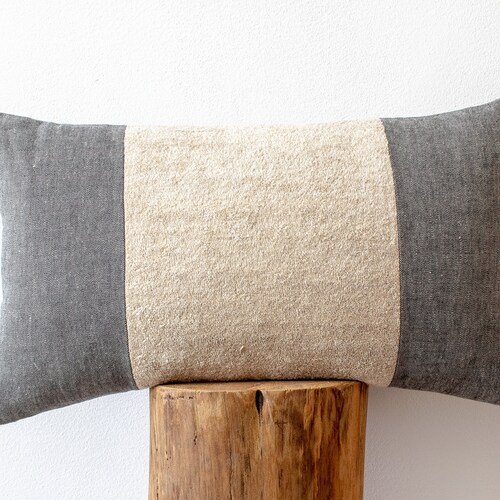 Black Linen Lumbar Pillow Case Rectangular Throw Pillow Etsy