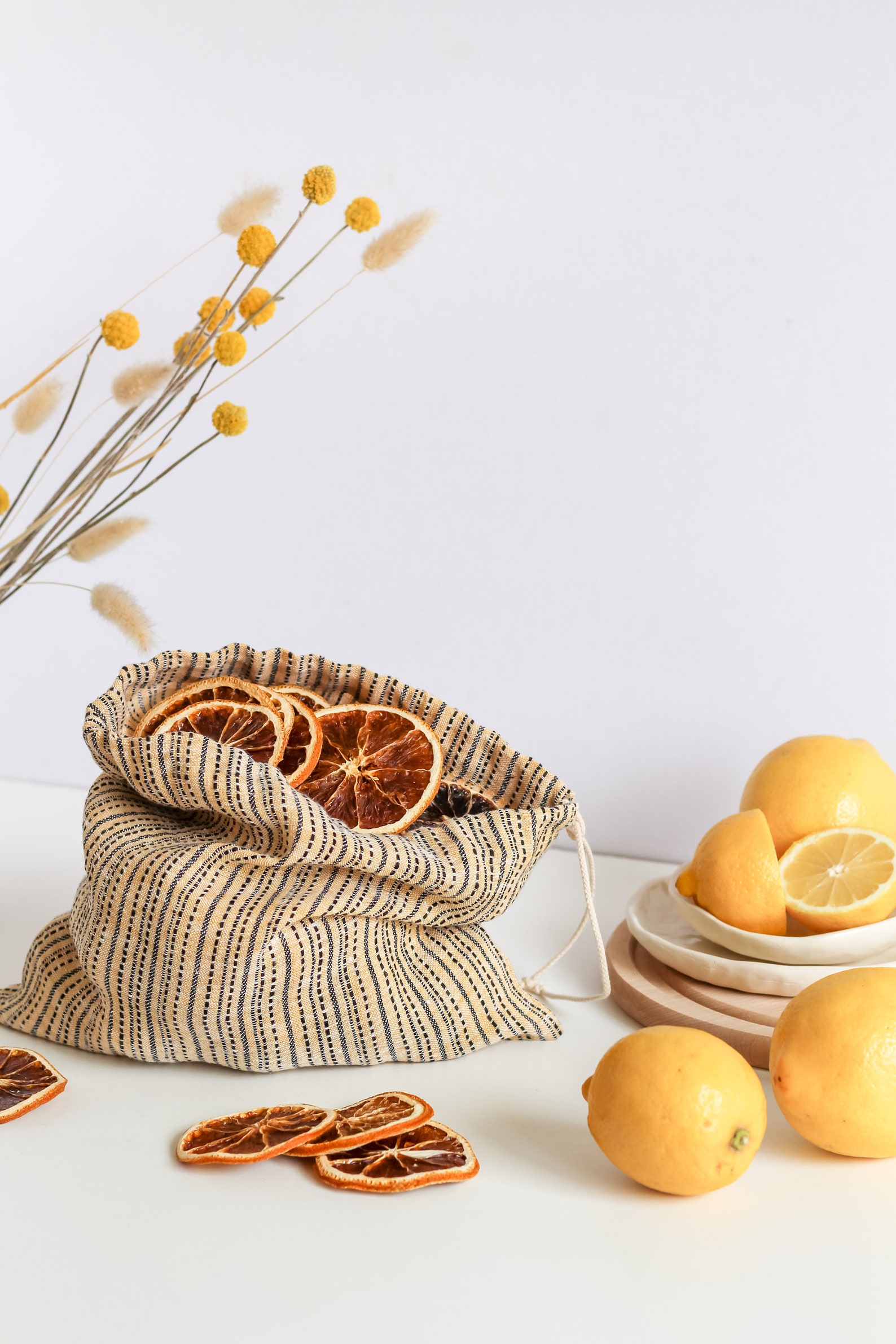 Yellow bread bag made of pure linen Reusable drawstring bag Etsy