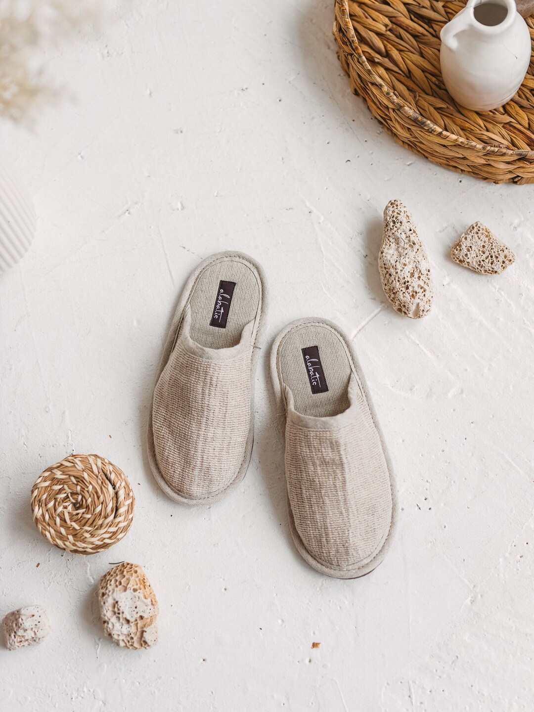 Linen House Slippers Woman Cute Ivory Slippers With Non Slip Etsy
