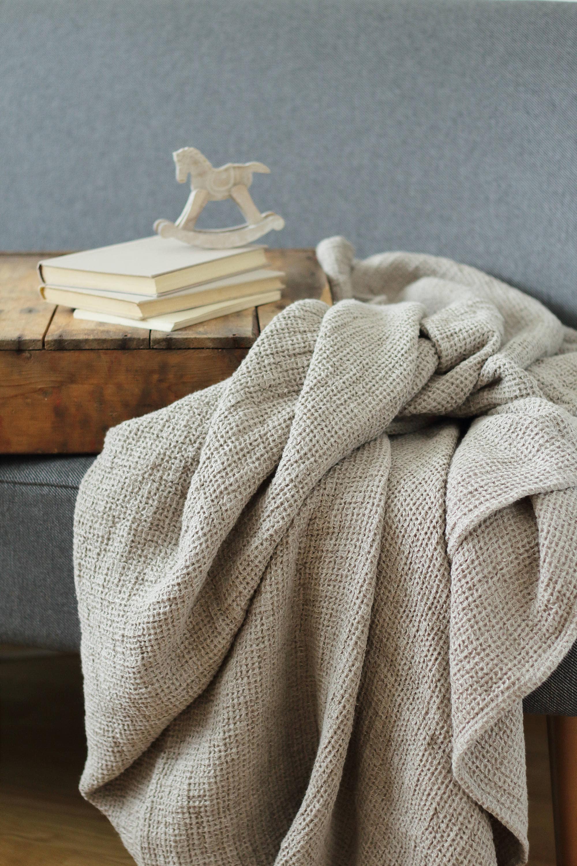 Natural Linen Blanket Waffle Throw Softened Waffle Summer