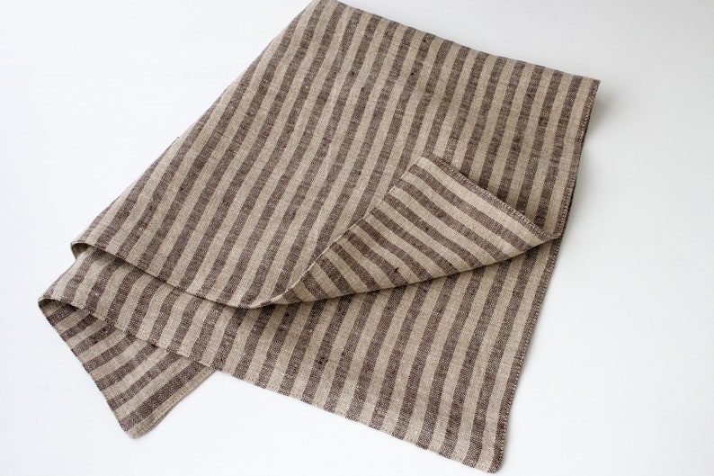 Stripe bath rug Brown linen bath mat rug Farmhouse decor Earth colors bathroom decor rustic Organic bath mat Double layered linen