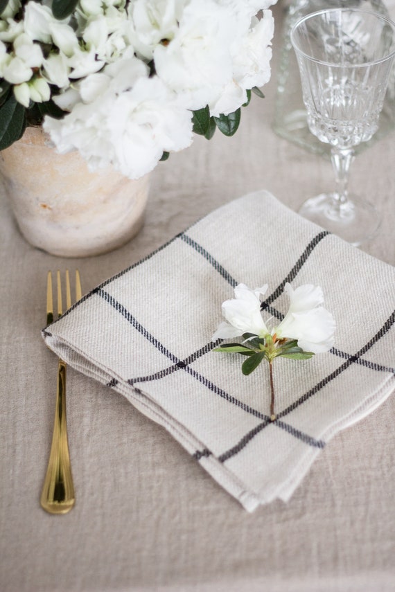 Checked Linen Cloth Napkins Farmhouse Set Of 6 Etsy