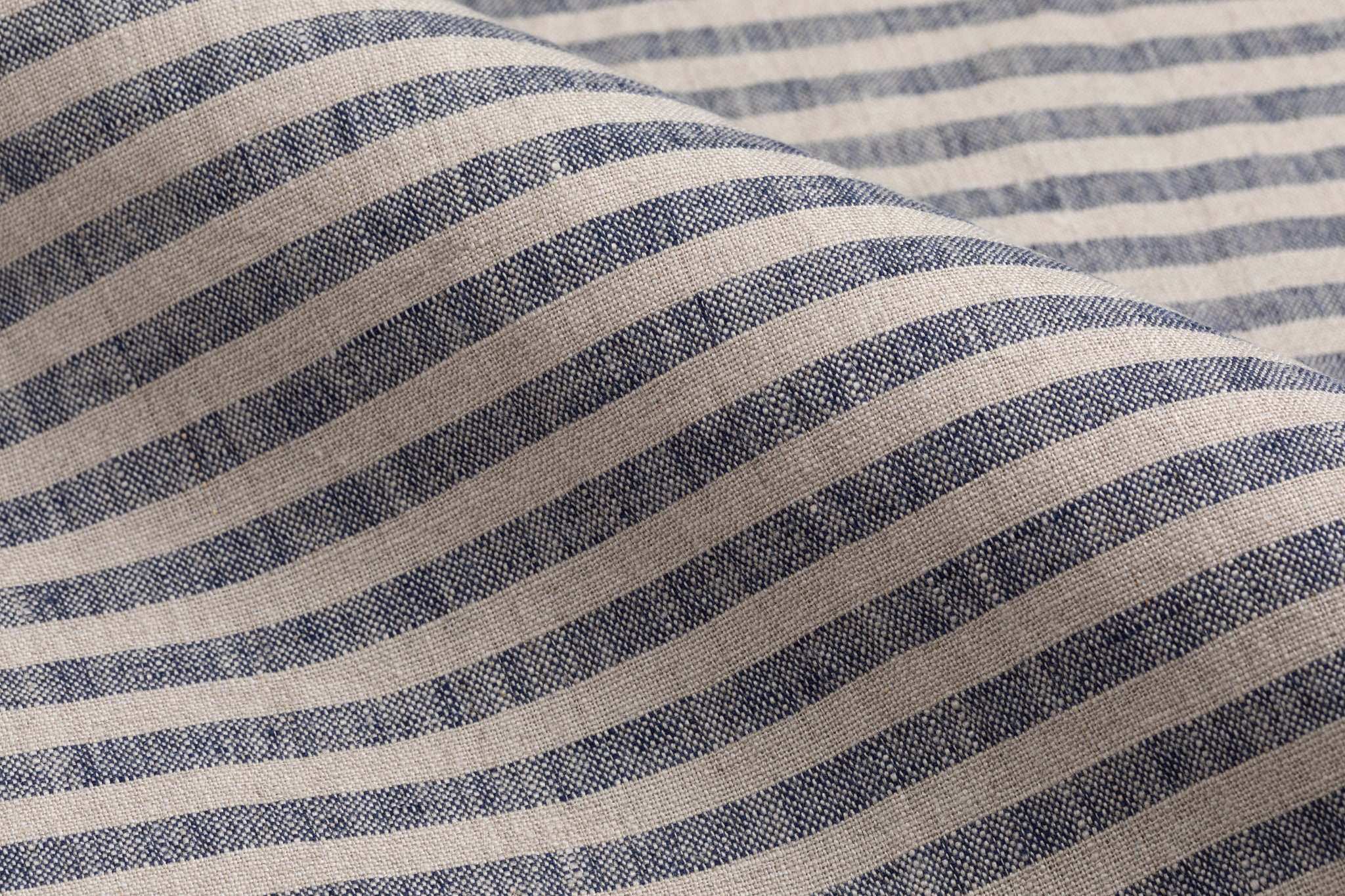 Blue White Wide Stripe Linen Fabric -  Canada