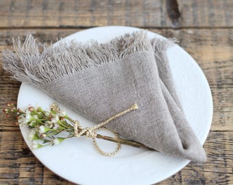 Bulk linen fringed napkins, Farmhouse linen napkins, Rustic wedding napkins, Burlap cloth napkins, Natural linen napkins, Christmas napkins