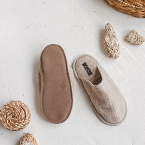 Linen Slippers Breathable Terry Cloth Non Slip Sole House Shoes Cute Handmade Natural Linen Bathroom Slippers image 4