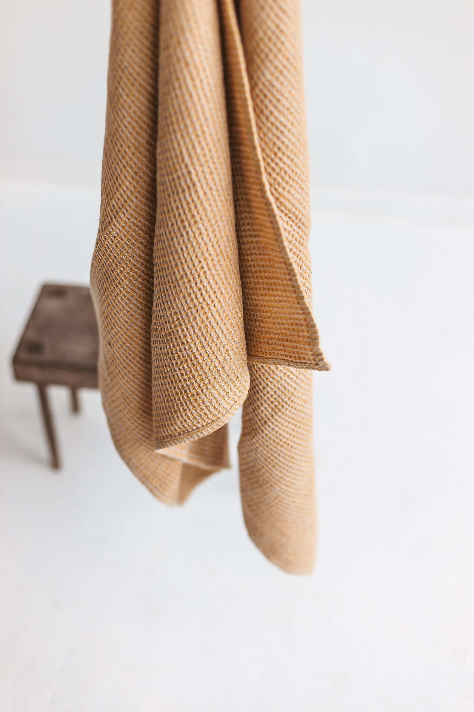 Yellow Linen Waffle Bath Towel Natural Linen Bath Sheet Etsy