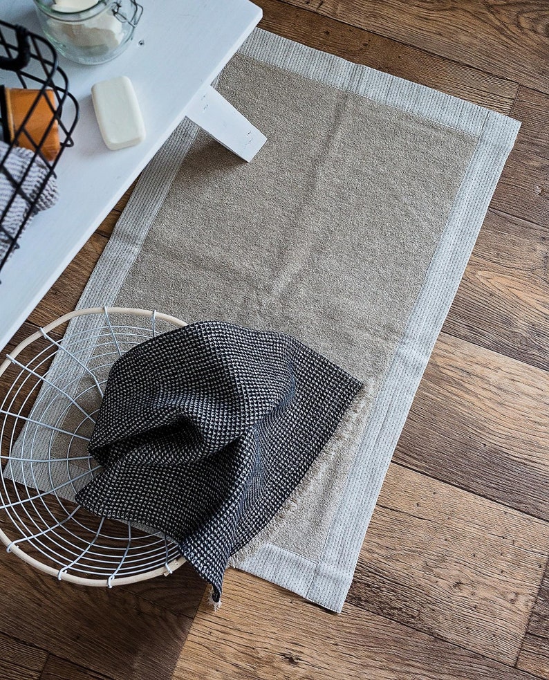 Terry bath mat made of two different fabrics organic rug Etsy