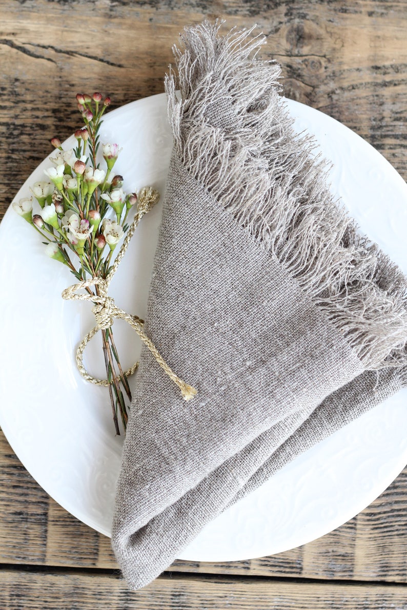 Bulk linen fringed napkins set of 2468 Farmhouse linen Etsy