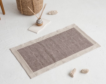Burgundy Linen Waffle Weave Bath Mat, Vegan Bathroom Rug