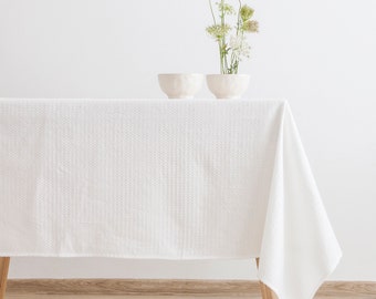 White Linen Tablecloth,  Long Wide Modern Tablecloth, Simple Minimalist  Waffle Rectangle Farmhouse Tablecloth
