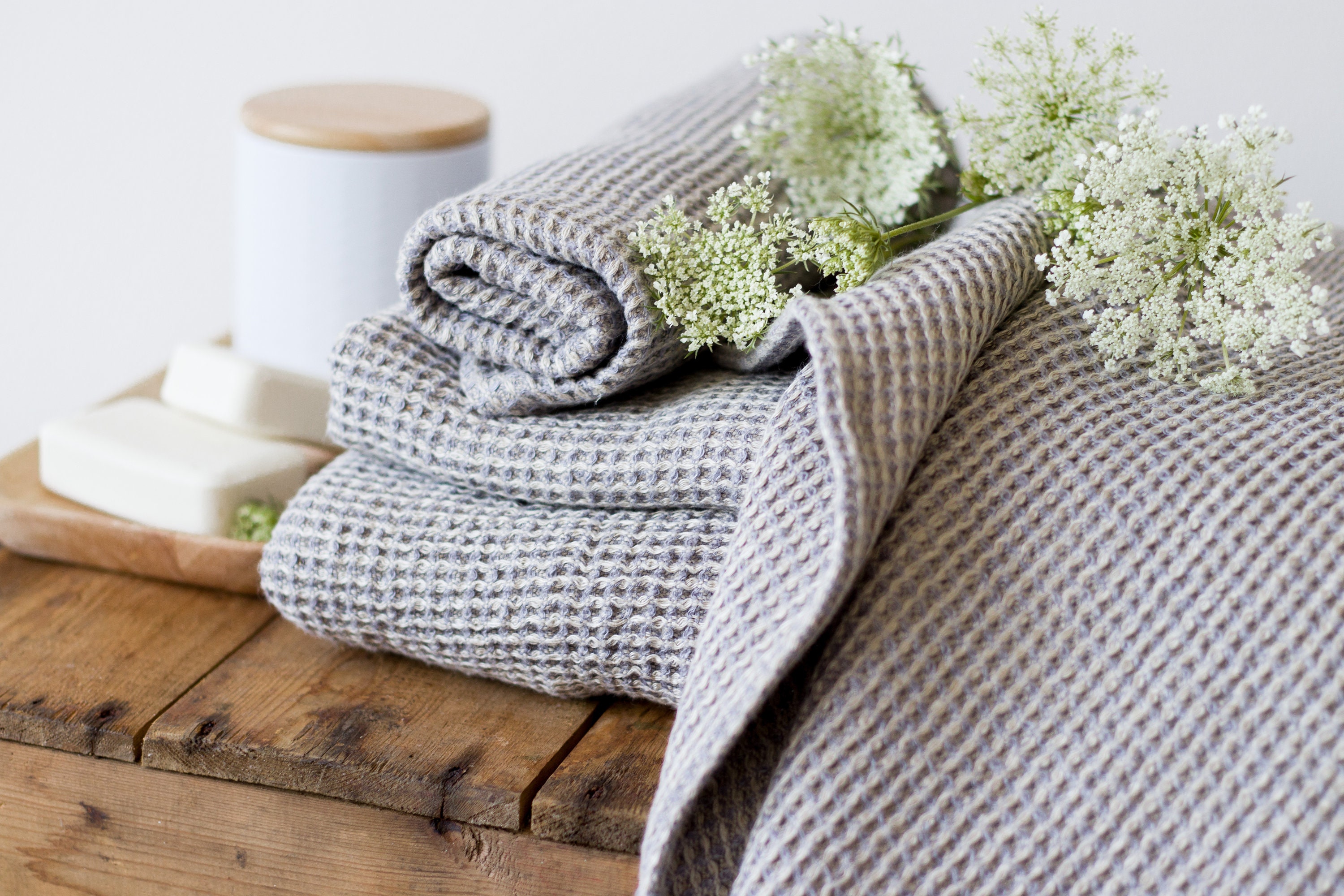 Natural linen waffle bath towel Gray linen bath sheet Etsy