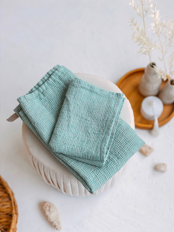 Aqua Green Large Body Bath Towel, Waffle Linen Hand Towels Set, Natural  Soft Absorbent Beach Towel, Eco-friendly SPA Sauna Towel 