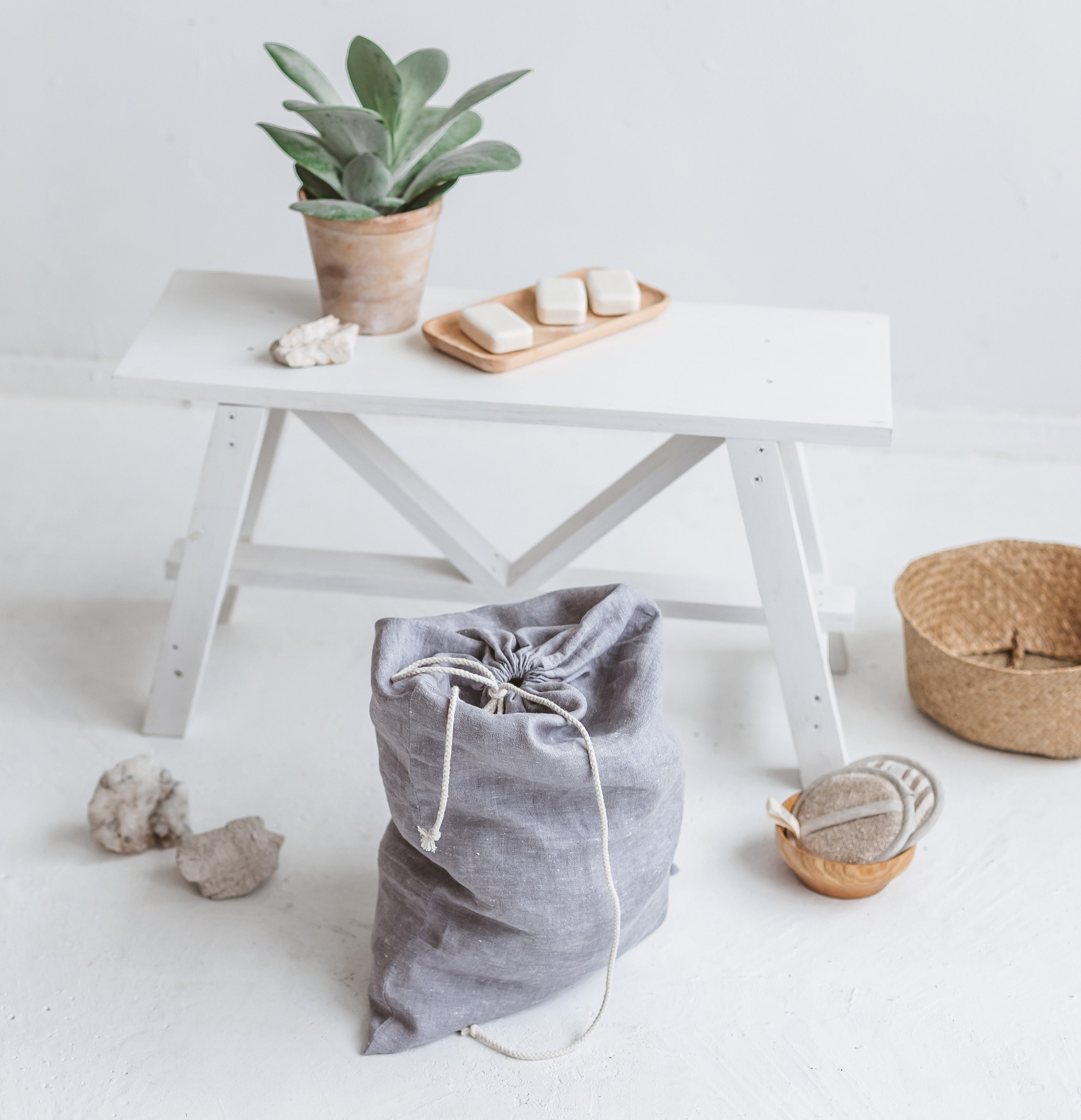 Gestreifte Wäschetasche große LeinenTasche große Haustasche | Etsy