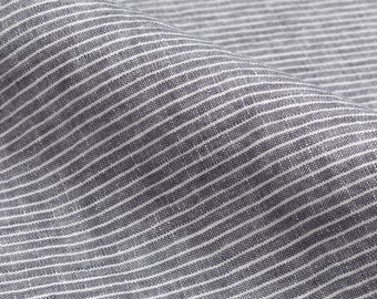 Grey White Striped Linen Fabric, Gray Ticking Softened 100% Flax, Fabric For Sewing Crafts Projects