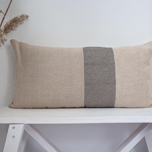 Linen lumbar pillow case, Color block pillow cover, Minimal striped linen pillow cover, Decorative pillow, Custom lumbar pillow cover image 6