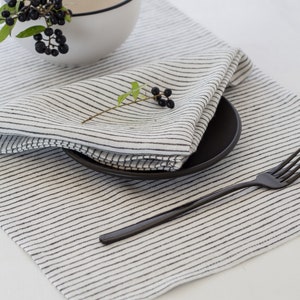 Linen Cloth Napkins Set, Natural Linen Black White Striped Napkins, Modern Scandinavian Minimalist Style Bulk Napkins image 5