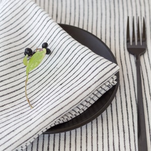 Linen Cloth Napkins Set, Natural Linen Black White Striped Napkins, Modern Scandinavian Minimalist Style Bulk Napkins image 2