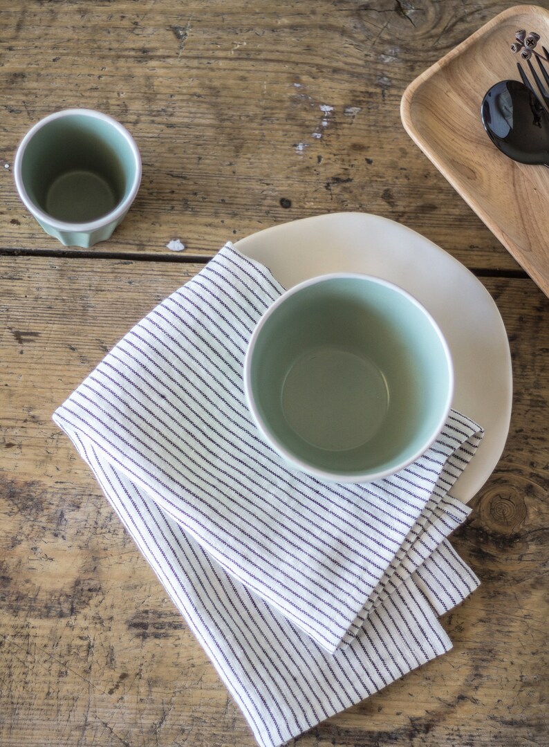 Linen Cloth Napkins Set, Natural Linen Black White Striped Napkins, Modern Scandinavian Minimalist Style Bulk Napkins image 4