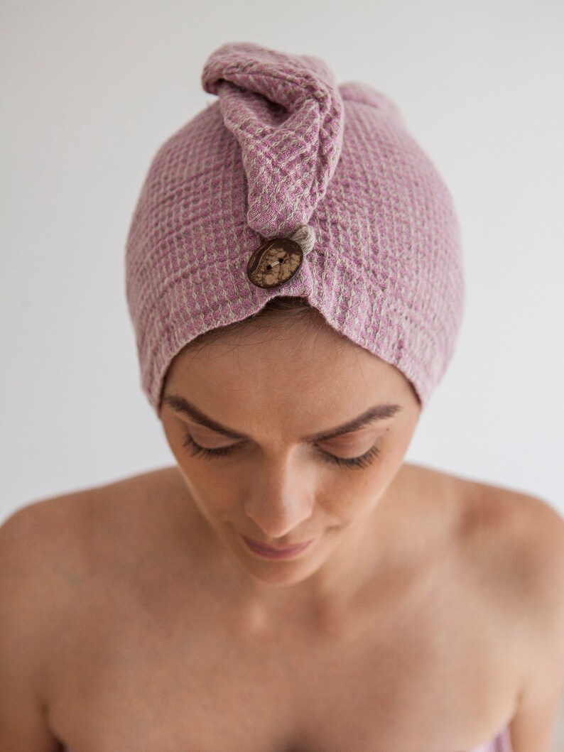 Linen Hair Towel Waffle Weave Easy Wrap Super Absorbent Anti Etsy