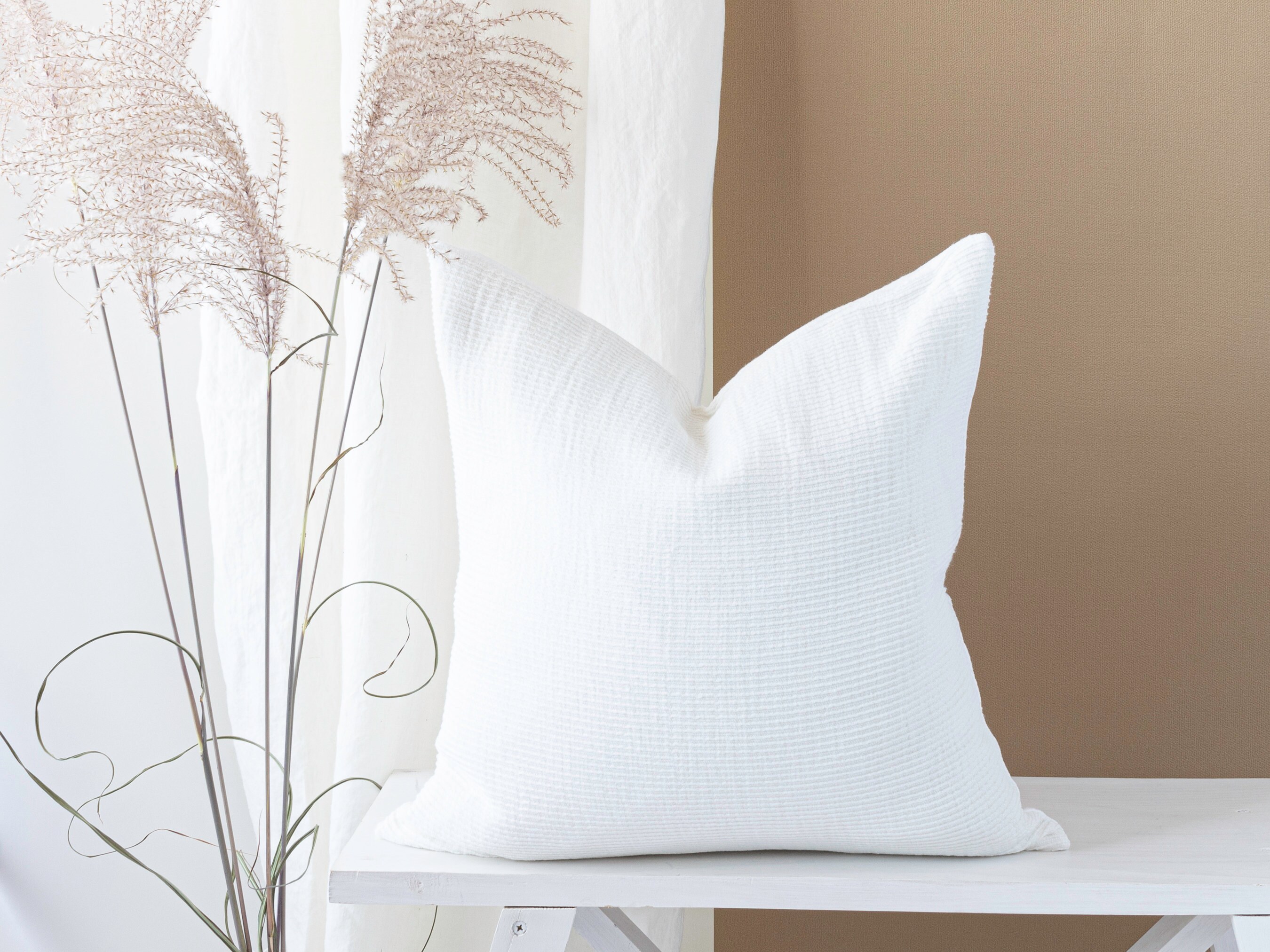 White linen lumbar pillow sale