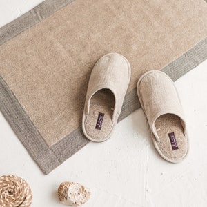 Linen Slippers Breathable Terry Cloth Non Slip Sole House Shoes Cute Handmade Natural Linen Bathroom Slippers image 7