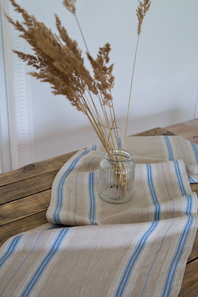 Farmhouse Table Runner Stripe Linen Table Runner Rustic Etsy