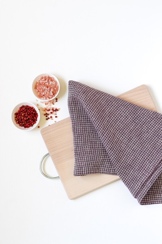 Linen Waffle Kitchen Towels Set Burgundy Hand Towels With 