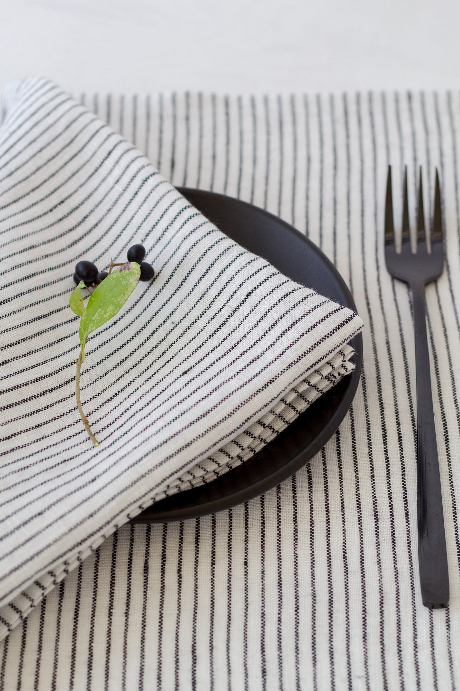 Modern Linen Placemats Set White and Black Stripe Scandinavian Etsy