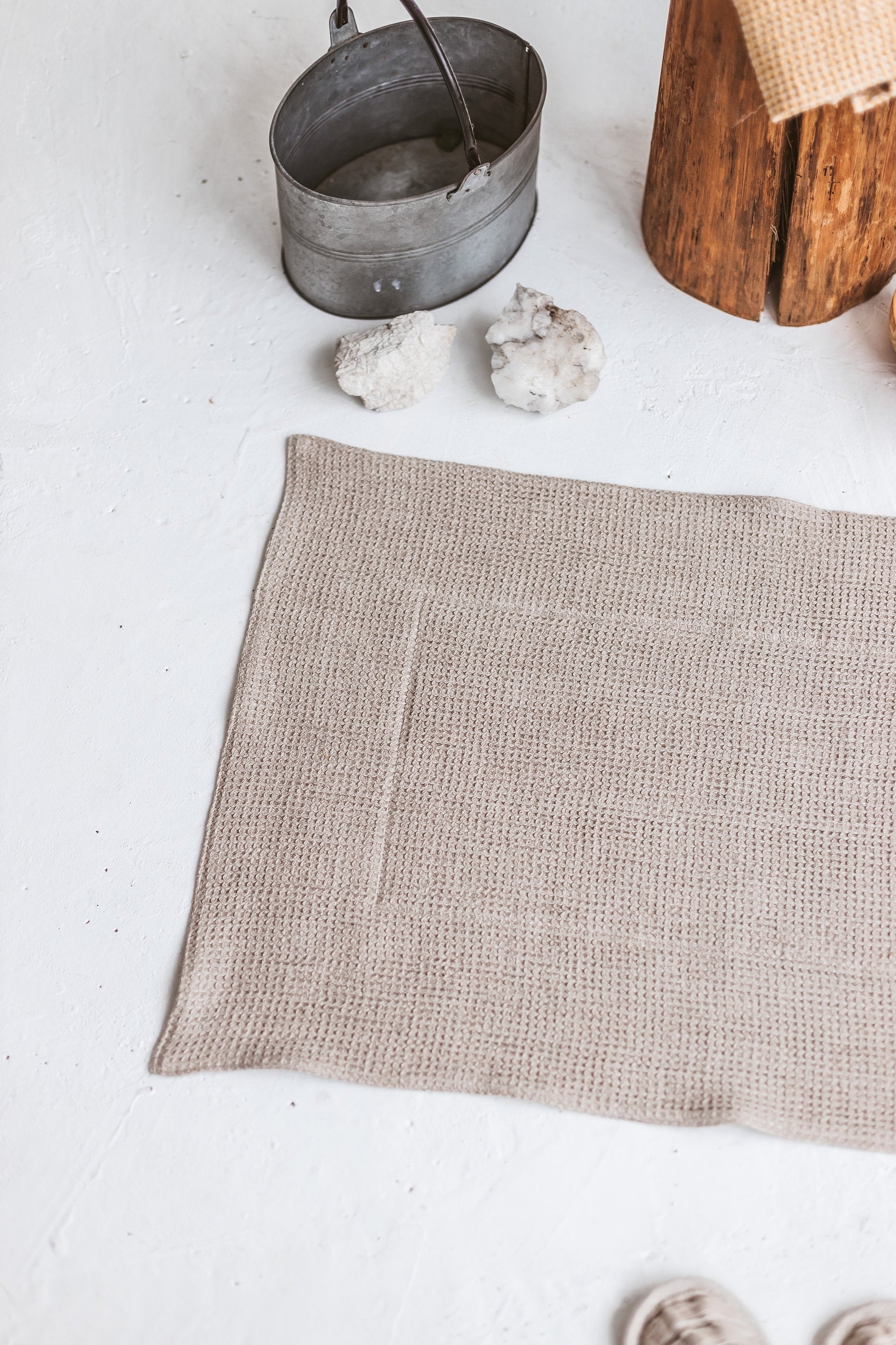 Natural Linen Waffle Bath Mat Double Layered Organic Shower - Etsy