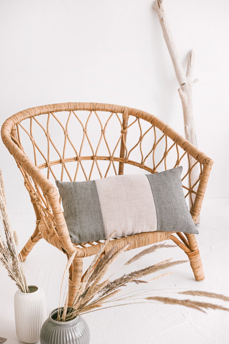 Farmhouse lumbar pillow cover Black linen pillow case Throw Etsy