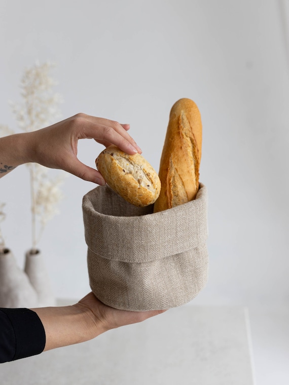 Cesta de pan de lino natural, Cuenco de lino, Bolsa de lino para