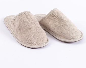 Linen Slippers Non Slip Sole House Shoes Cute Ivory Room Sauna Travel Slippers Pure Linen Organic Slippers