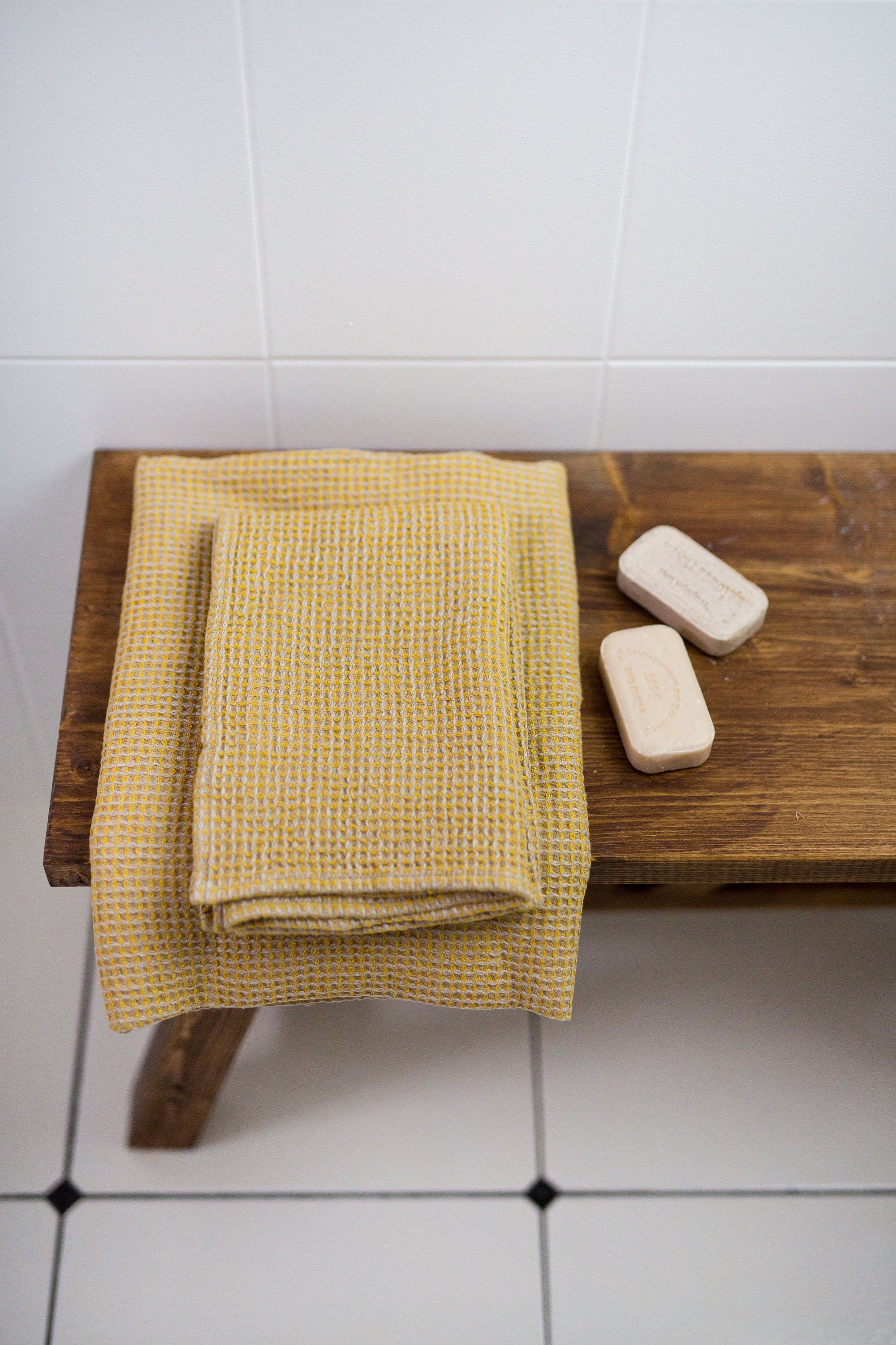 Yellow linen waffle bath towel Natural linen bath sheet Etsy